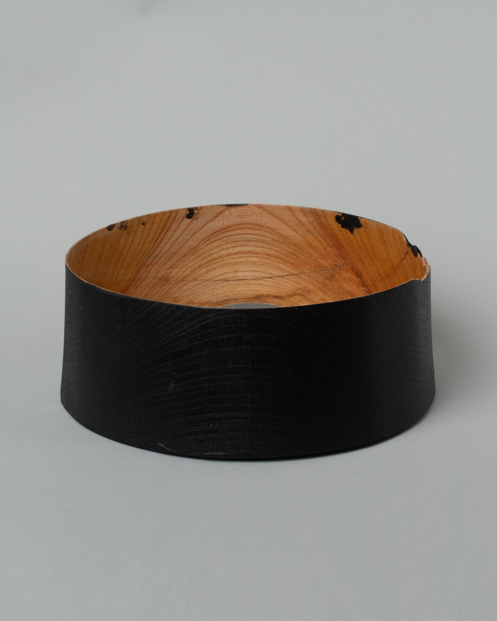 Namu Home Goods Medium Zelkova Wood Black Lacquered Vessel on light color background.