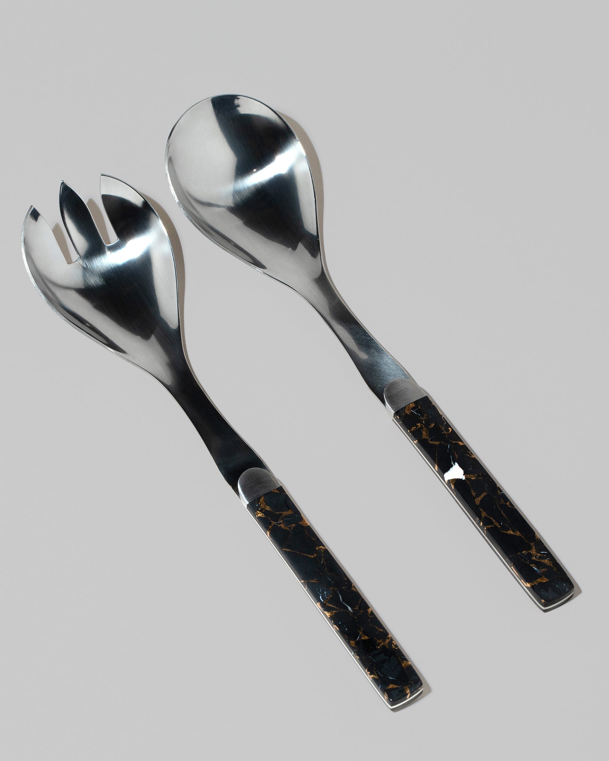 Santa Fe Stoneworks Black Buffalo Turquoise Salad Serving Set on light color background.