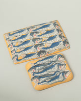 View from the back of the Slush Club Large and Small Nerikomi Sardine Trays on light color background.