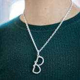 product_details::CRZM CRZM 3.2mm Sterling Silver Short Loop Chain Necklace on and CRZM Letter B Large Sterling Silver Letter Charms on model.