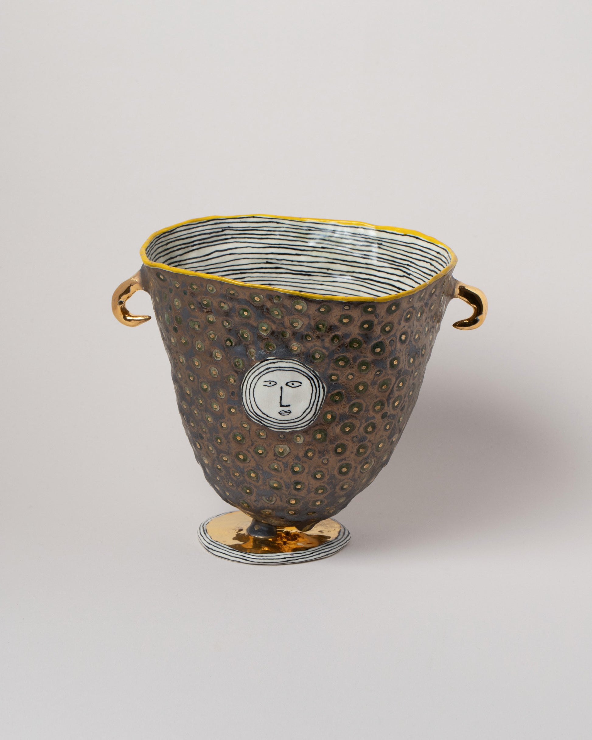 Closeup details of the Suzanne Sullivan Apotropaia Expression Vessel on light color background.