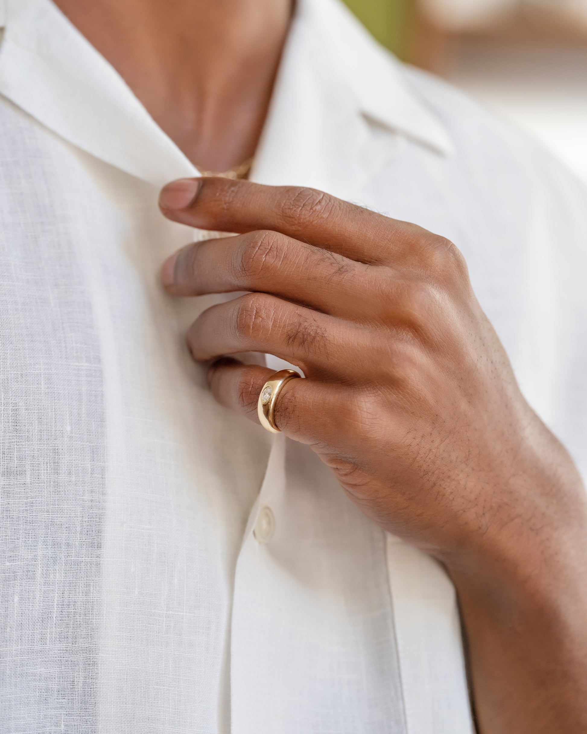 Diamond Venus Ring on male model.