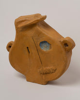 Closeup details of the Willem van Hooff Apotropaia Self Portrait on light color background.