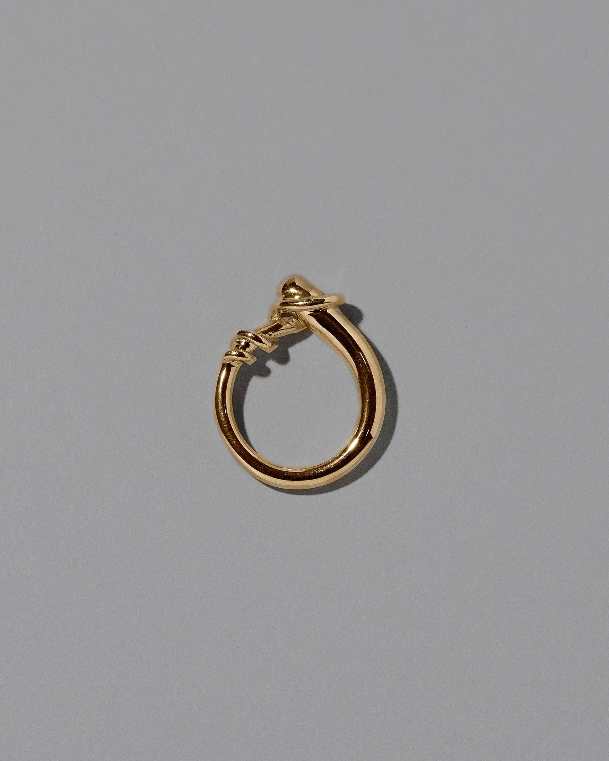 View from the side the of the CRZM Gold Terrane Ring on light color background.