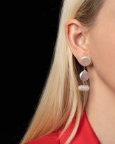 King Fisher Pearl Earrings on model.