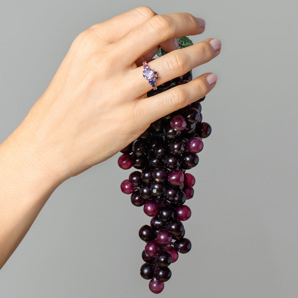 product_details::Super Luna Ring - Purple Sapphire on model.