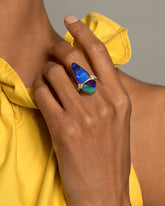 Australian Boulder Opal Ring on model.