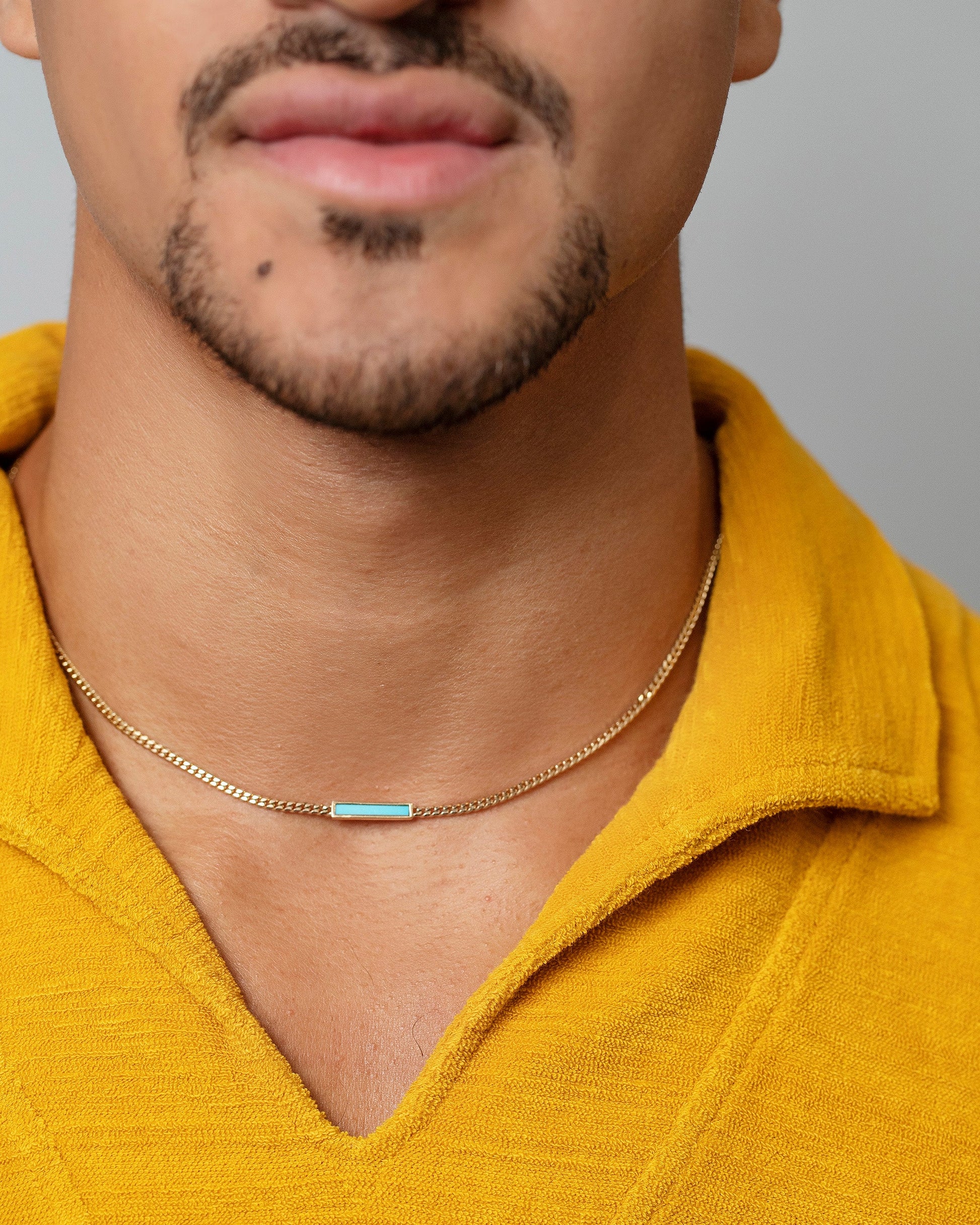 2.4mm Turquoise Identity Chain Necklace on male model.