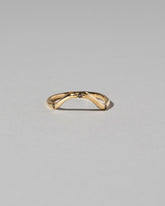 Gold Three Stone Black Diamond Curve Band on light color background.