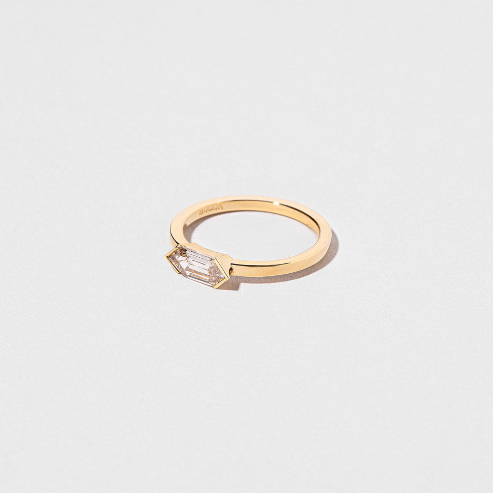 product_details::Closeup details of the Ergodic Ring on light color background.