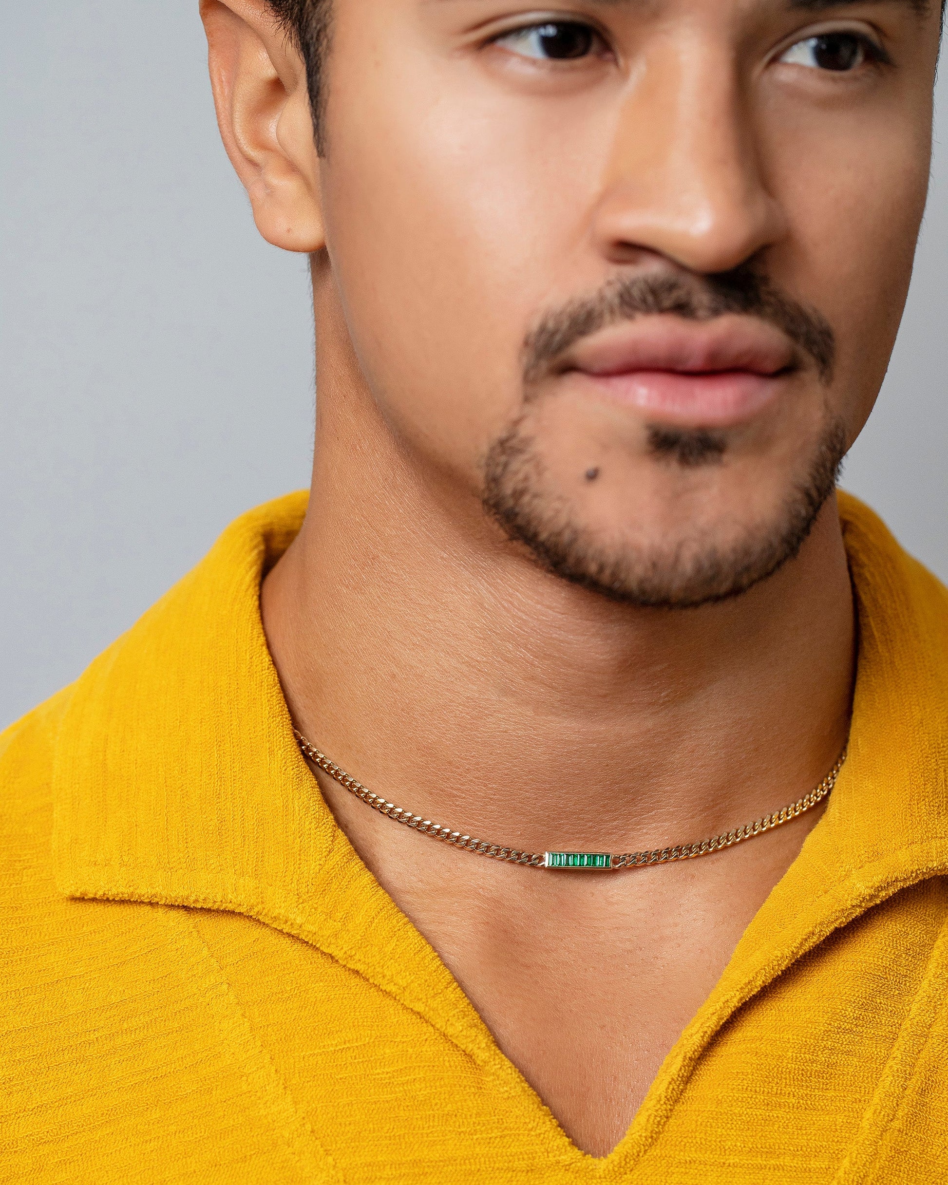 3.4mm Emerald Identity Chain Necklace on male model.