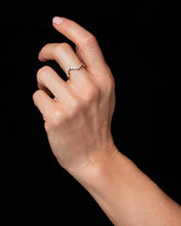 Gold White Diamond High Tide Band on model.