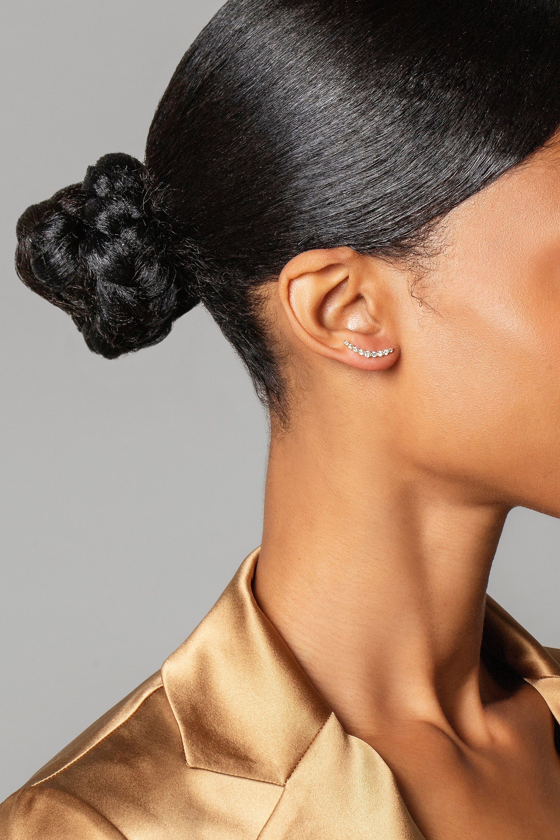 Moon Drop Earrings on model.