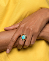 Australian Opal, Diamond & Sapphire Ring on model.