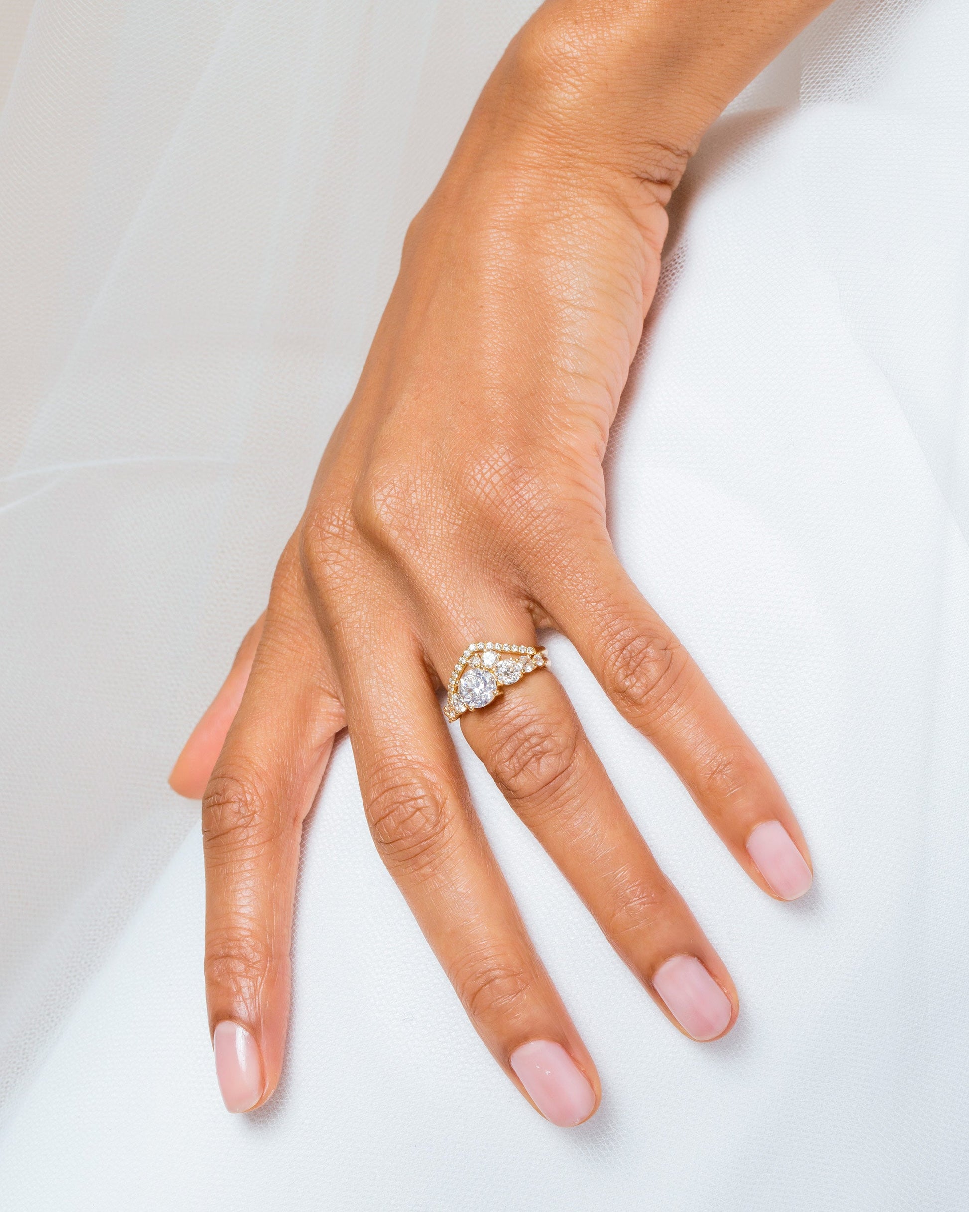 Super Luna Ring - White Diamond on model.