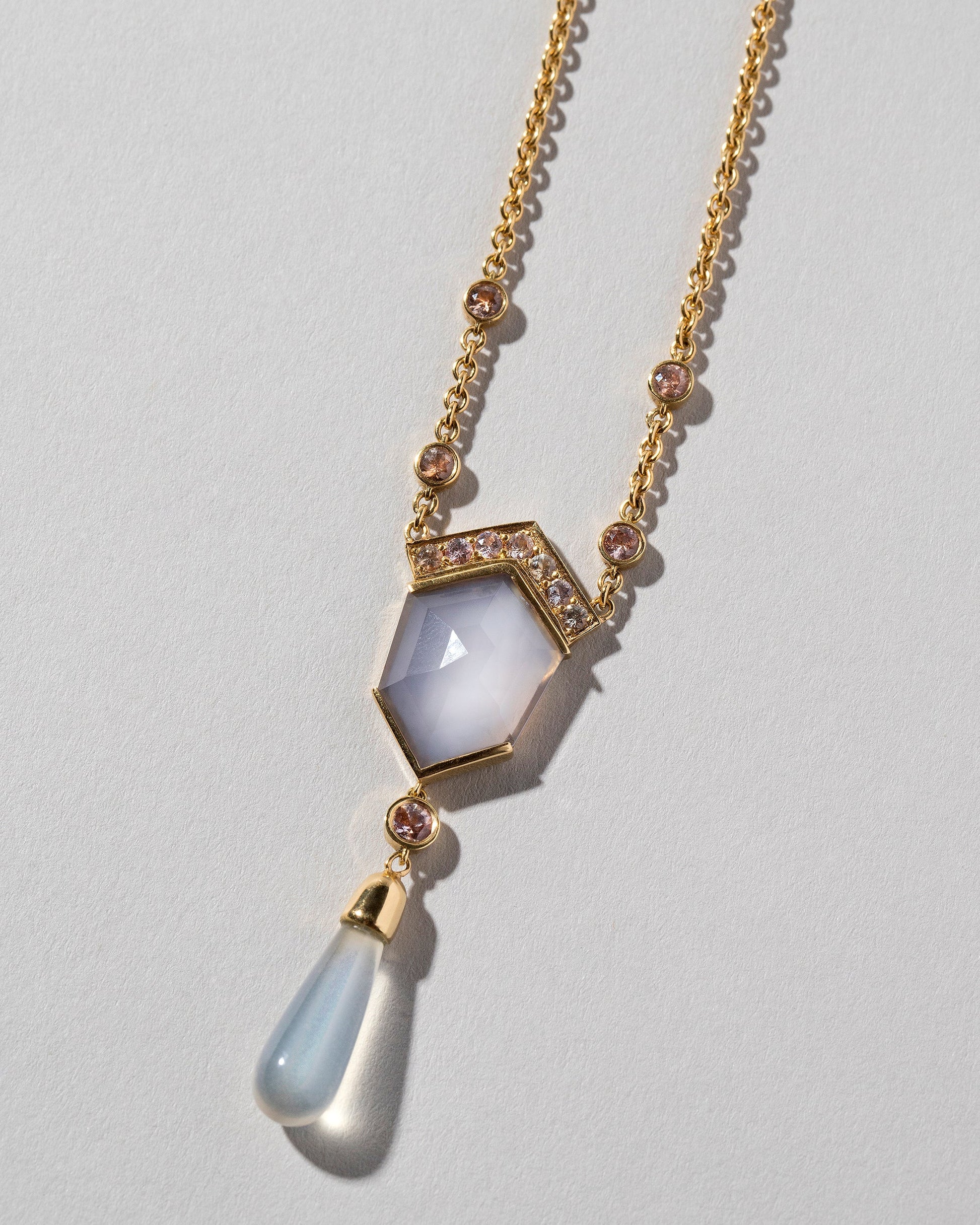  Blue Chalcedony Kite Necklace on light color background.