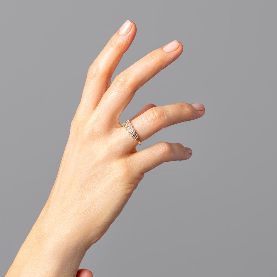 product_details::The Wedges Ring on model.