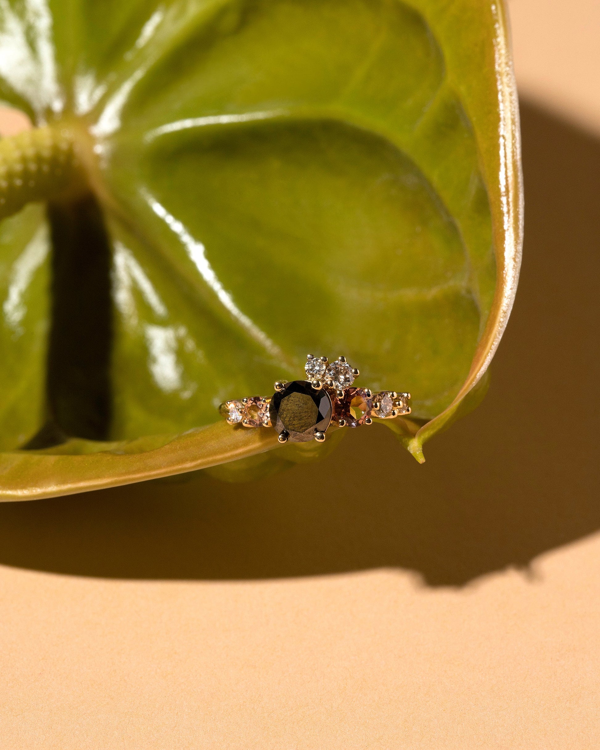  Luna Ring - Black Diamond on light color background.