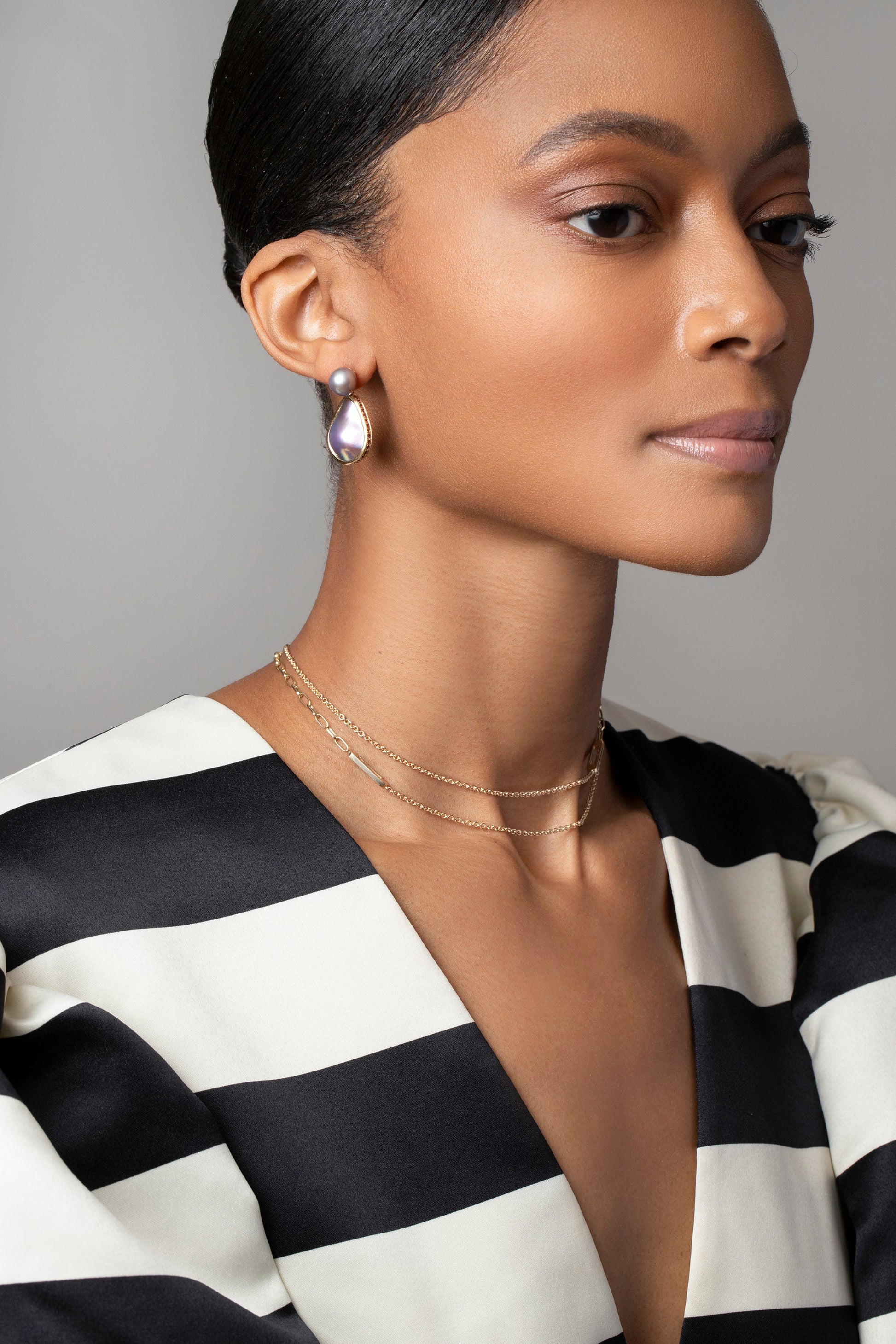 Soft Landscape Earrings on model.