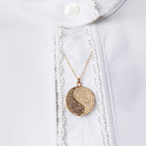 product_details::Grand Duality Medallion with Collection Chain on model.