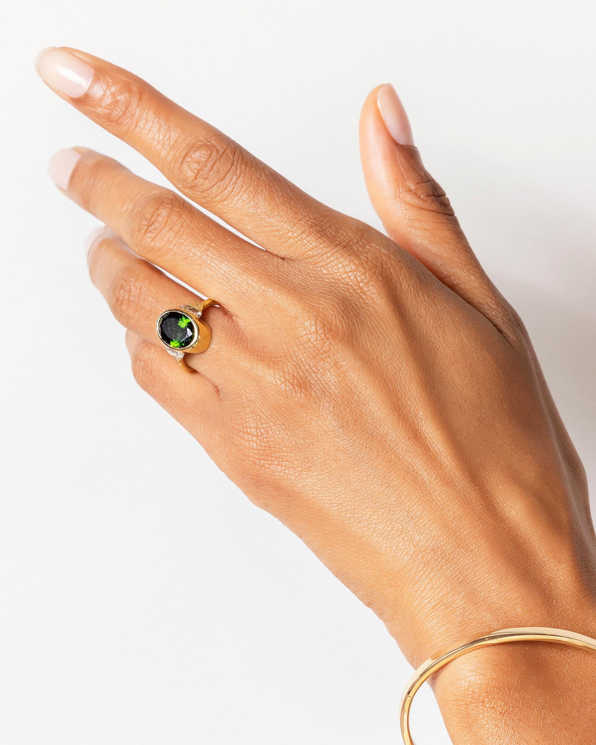 Symbolic Womb Ring on model.