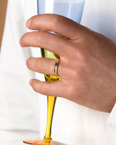 Gold 2.5mm Knife Edge Band on model.