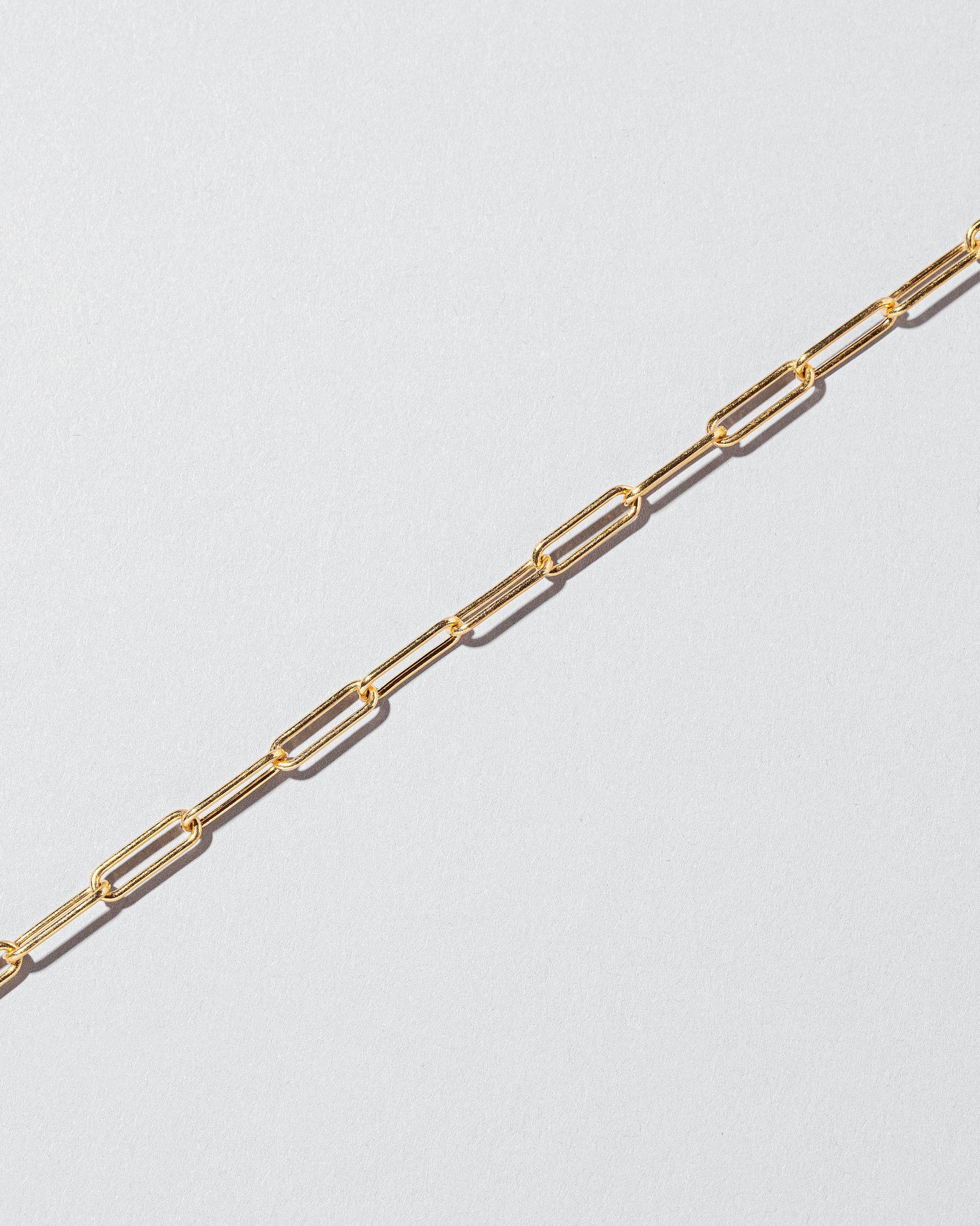 Closeup details of the Long Oval Chain Necklace on light color background.
