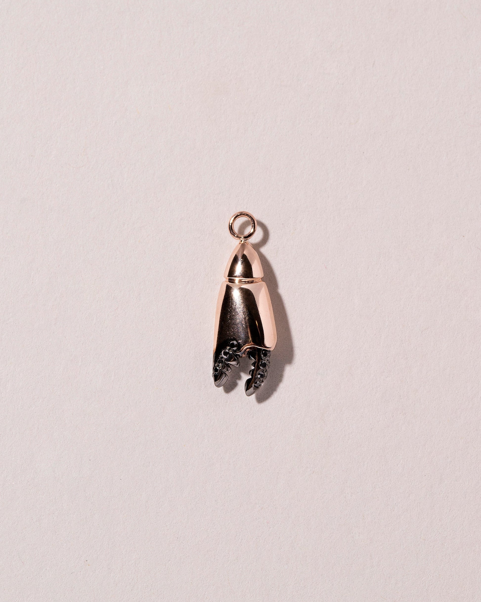 Closeup details of the Stone Crab Claw Charm on light color background.