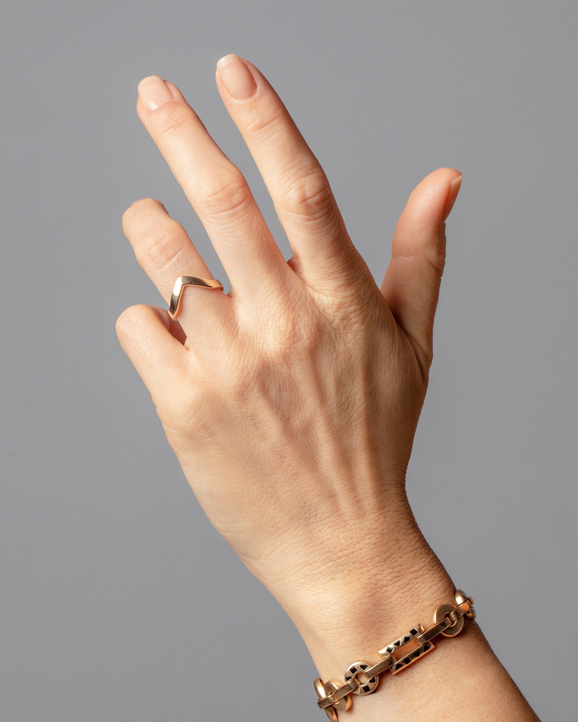 Gold Wide High Peak Band on model.