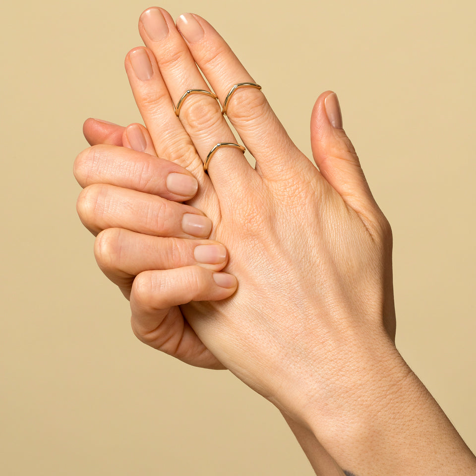 product_details::Gold Single Stone  Low Peak Bands on model.