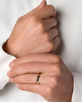 Gold 4mm Knife Edge Bands on model.