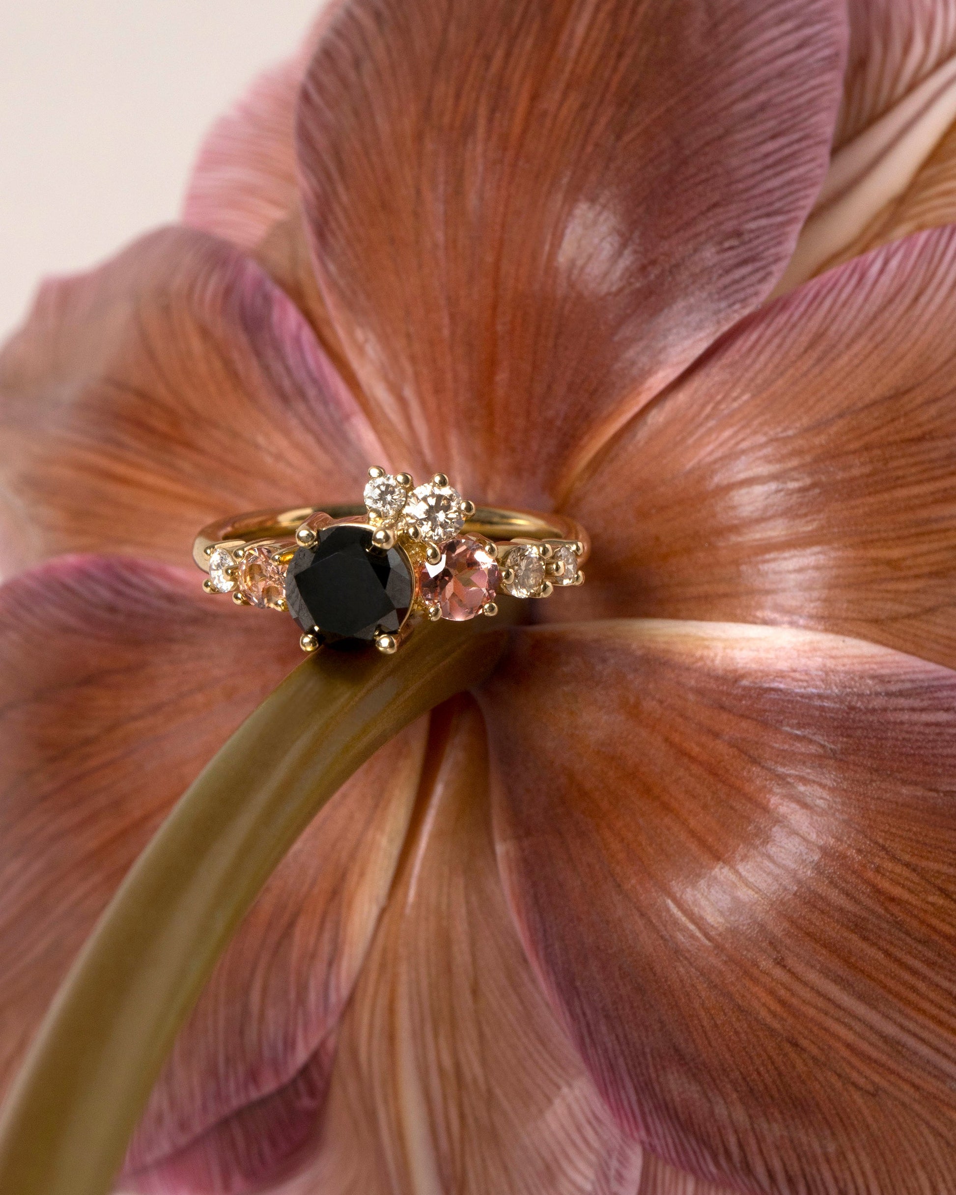  Luna Ring - Black Diamond on light color background.